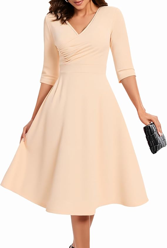 Vestido formal midi con manga tres cuartos para invitada de boda