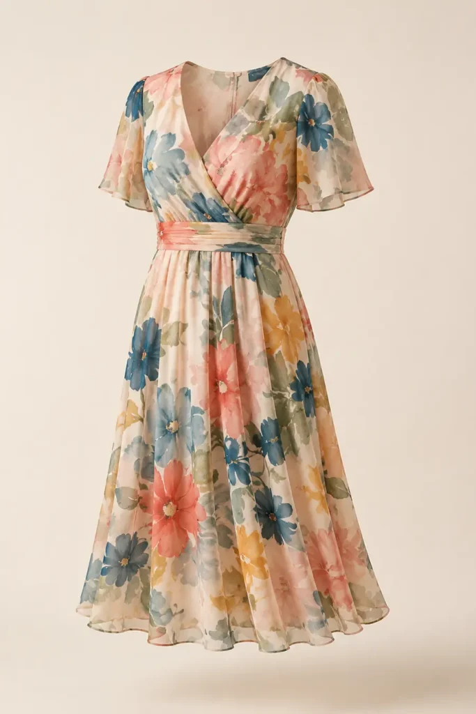 Imagen editorial de referencia de APART Fashion vestido de verano estampado multicolor