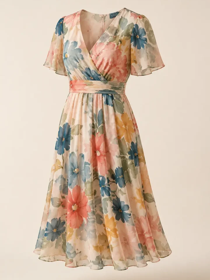 Imagen editorial de referencia de APART Fashion vestido de verano estampado multicolor