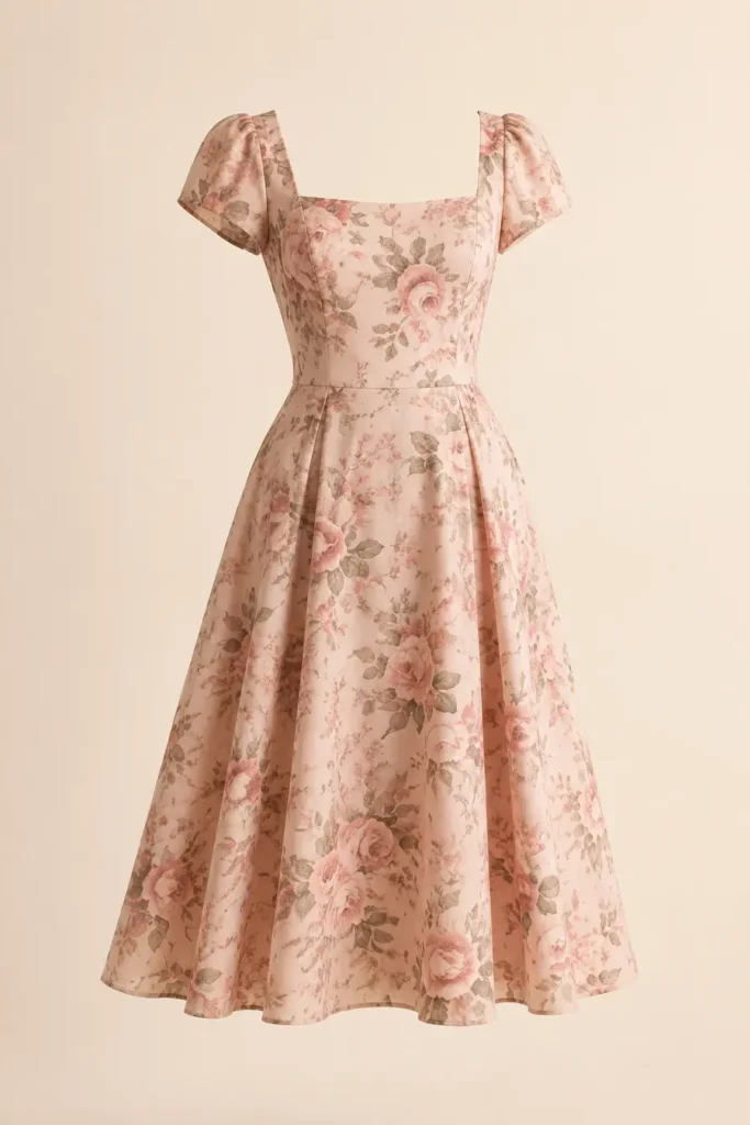 Imagen editorial de referencia de BeryLove vestido de cóctel vintage con escote cuadrado